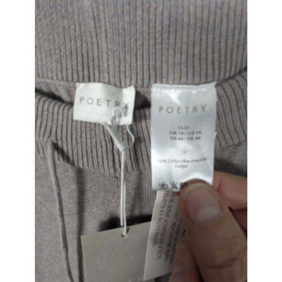 Poetry Knitwear Pull On Drawstring Pants Tan Wide Leg Cotton Knit Minimalist 14 - Picture 4 of 8